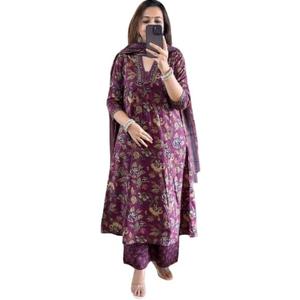 Indian Hand work Angrakha Ethnic Wear Kurta Plazzo With Dupatta(M)