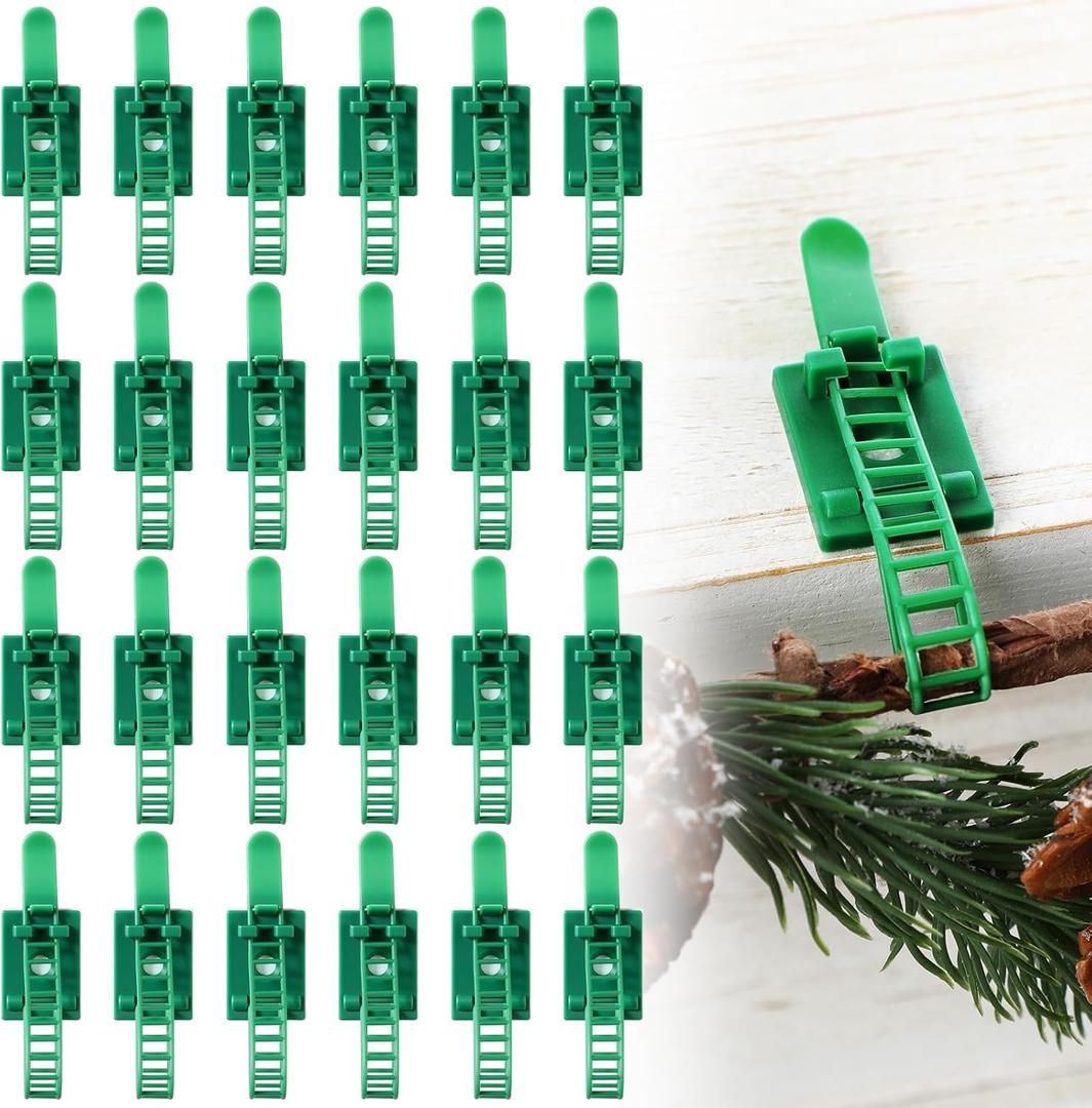 24 Pcs Christmas Garland Hanger Green Wreath Ties Hooks for Mantle Adjustable Stocking Holder Reusable Adhesive Straps Wreath Hangers for Front Door Fireplace Staircase Banisters