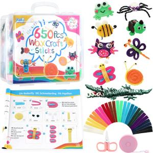 Zefy 650 Pcs 13 Colors Wax Craft Sticks, 6 Inches Bendable Wax Sticks with Storage Box, Travel Road Trip Activities Summer Camping Essentials Easter Gifts for Kids Boys Girls