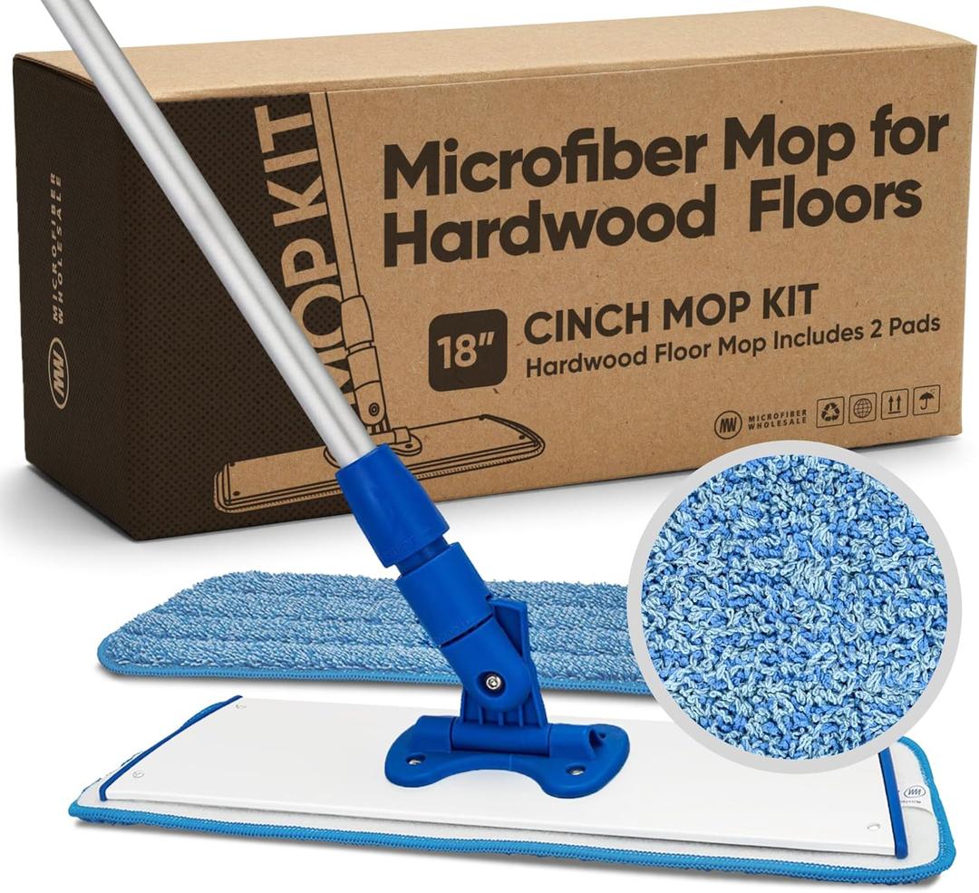 Cinch Mop - Microfiber Mop for Hardwood Floors - Flat Mops System for Wood, Tile, Laminate, Vinyl, 2 Wet Pads Refills, Reusable Micro Fiber Mopping Heads (5 Pack Refill)