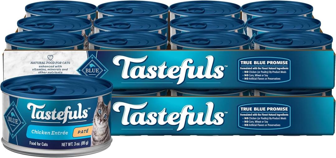 Blue Buffalo Tastefuls Natural Pate Wet Cat Food, Chicken Entre 3-oz cans (Pack of 24)