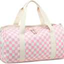BLUBOON Duffle Bag Girls Kids Cute Gym Bag with Shoes Compartment & Wet Separation Waterproof Sports Overnight Travel Bag (Pink white grid)