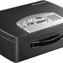 SentrySafe Portable Black Safe Box with Digital Keypad Lock, Small Steel Travel Safe with Carrying Handle for Money, Passport, 0.21 Cubic Feet, 4.4 x 13 x 10 Inches, P021E