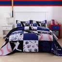 Meeting Story 3Pcs Full Size Quilt Bedspread Kids Teens Sport Baseball Patchwork Blue White Boys Multicolor Bedding Set(Blue,Full)