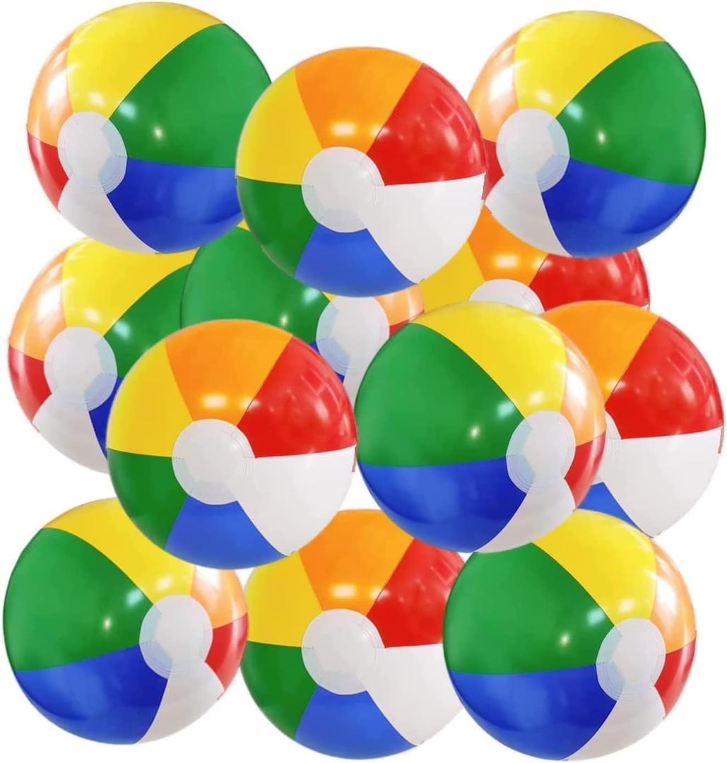 Beach Ball 12 Pack - 12'' Inflatable Beach Balls for Kids Bulk, Swimming Pool Toys Beach Toys for Summer Water Games, Hawaiian Tropical Theme Party Decorations Favors Supplies