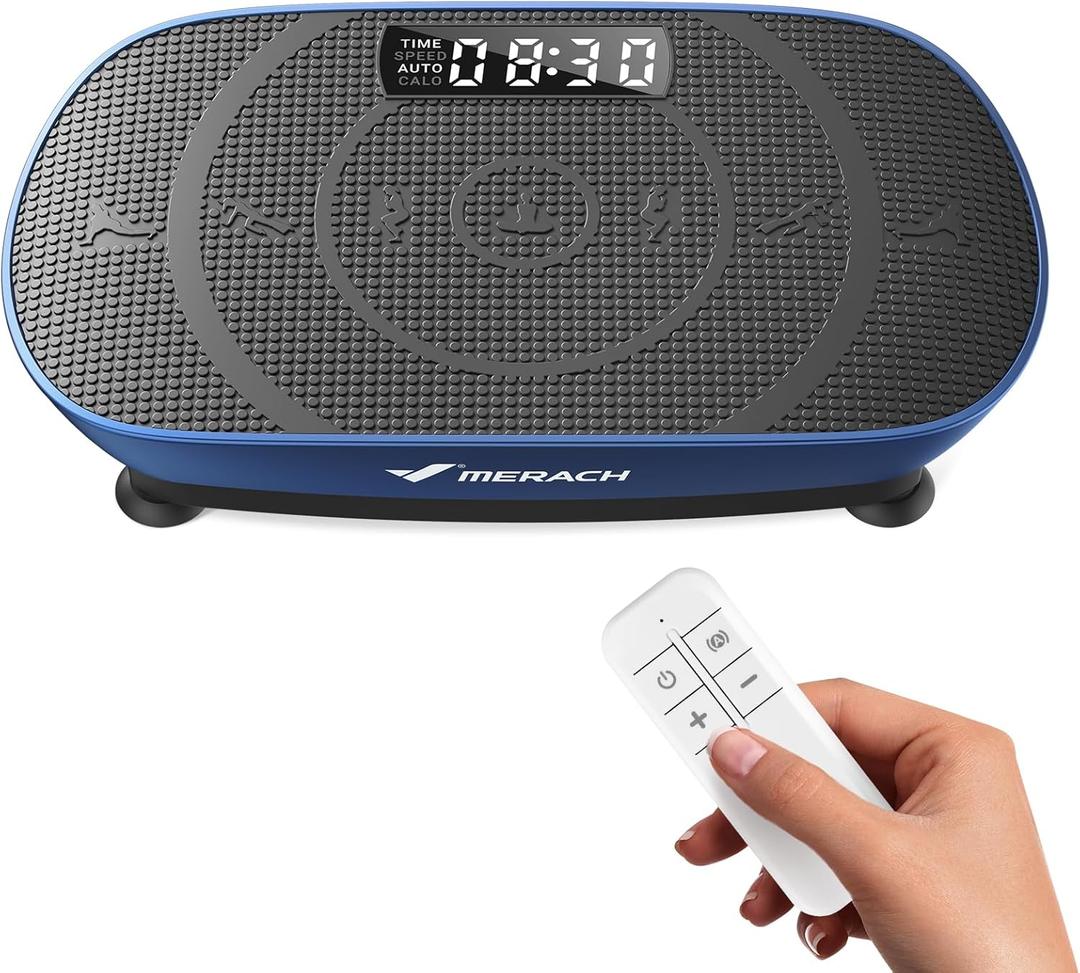 MERACH Vibration Plate Exercise Machine, Curved Vibration Plate for Lymphatic Drainage Weight Loss, Vibrating Plate with Real-Time Calorie Tracking on LED Display, Workout Equipment for Home Women Men (Blue)