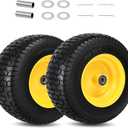 2 Pcs 16x6.50-8 Flat Free Lawn Mower Tire and Wheel with 1 Inch Axle | 3 Offset Hub, 1" Bearings & 3/4" Sleeves, 16x6.5-8 Solid Tires Replacement Front Tire for Riding Mowers and Graden Tractors