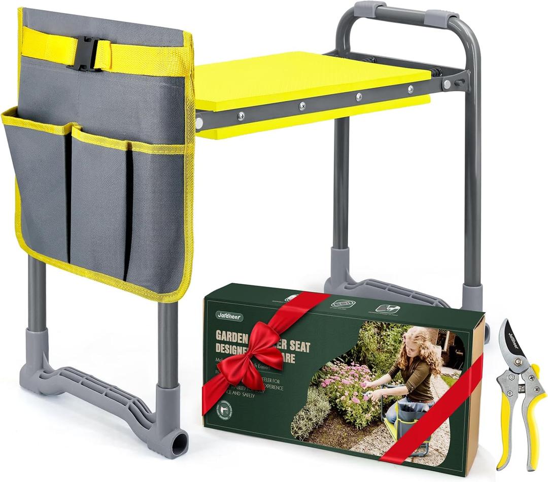 Jardineer Garden Kneeler and Seat Heavy Duty with Handles - 2-in-1 Padded Gardening Stool for Seniors, Ergonomic Foldable Gardening Gifts for Women Men Mom (Yellow)