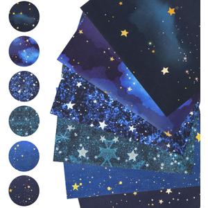 Space Fabric 6 Pieces 19.7x15.7inch/50x40cm - Galaxy Night Sky Star Pattern Fat Quarters Fabric Bundle, Starry Night Outer Space Precut Patchwork for Quilting, Sewing Project, Patchwork, DIY Crafts