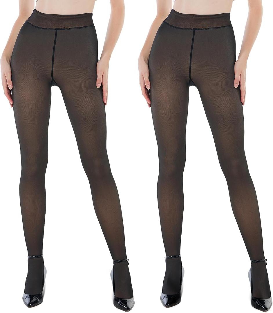 EXQUISLIFE Fleece Lined Tights Sheer Women - Fake Translucent Warm Pantyhose Leggings Sheer Thick Tights, for Winter