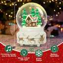 Christmas Snow Globe Ceramic Base LED Light Musical Gingerbread Man House Snowflakes (Beige)