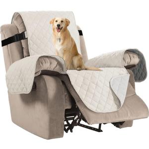 H.VERSAILTEX Reversible Quilted Recliner Covers Recliner Chair Cover Water Resistant Furniture Protector Washable Couch Cover with Elastic Straps for Kids, Pets (Recliner, Ivory/Beige)