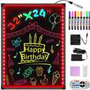 Hosim LED Message Writing Board 32"x24" Illuminated Erasable Neon Effect Restaurant Menu Sign with 8 colors Markers, 7 Colors Flashing Mode DIY Message Chalkboard for Kitchen Wedding Promotions (6080)