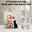 NAMQUL Cute Black Cat Canvas Tote Bag for Women with Zipper Pockets - Large Reusable Shopping, Grocery, Gym & Book Carry Bag, Aesthetic Work Tote Design, Eco-Friendly Gift for Cat Lovers