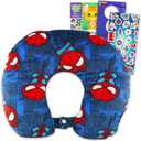 Marvel Spiderman Travel Neck Pillow for Kids- Bundle with 13" Spiderman Neck Pillow, & More | Spiderman Travel Accessories Set