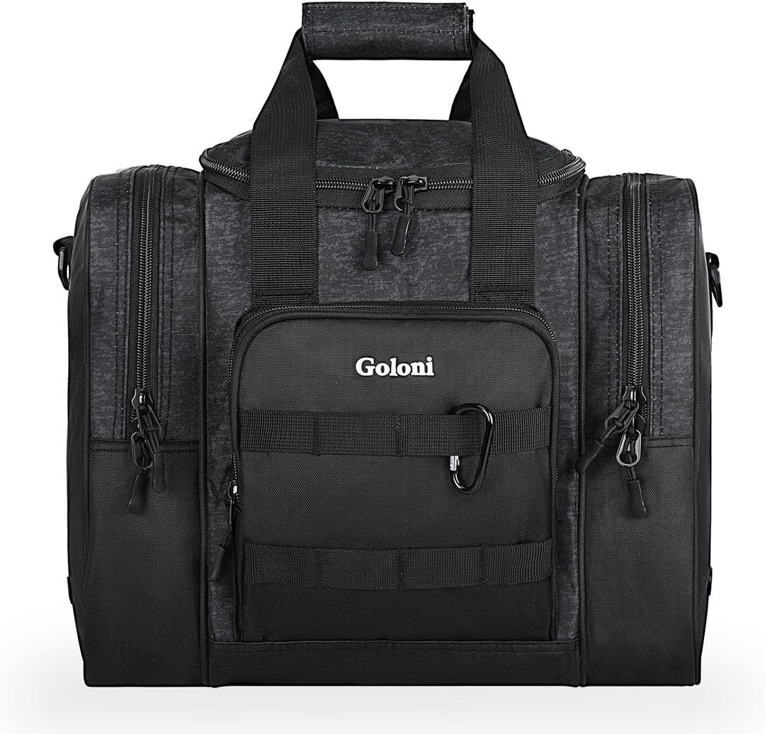 Goloni Bowling Ball Bag for Singer Ball with Padded Ball Holder, 2 Pockets fit Bowling Shoes Up to Mens Size 14 and Accessories (Dark Grey)