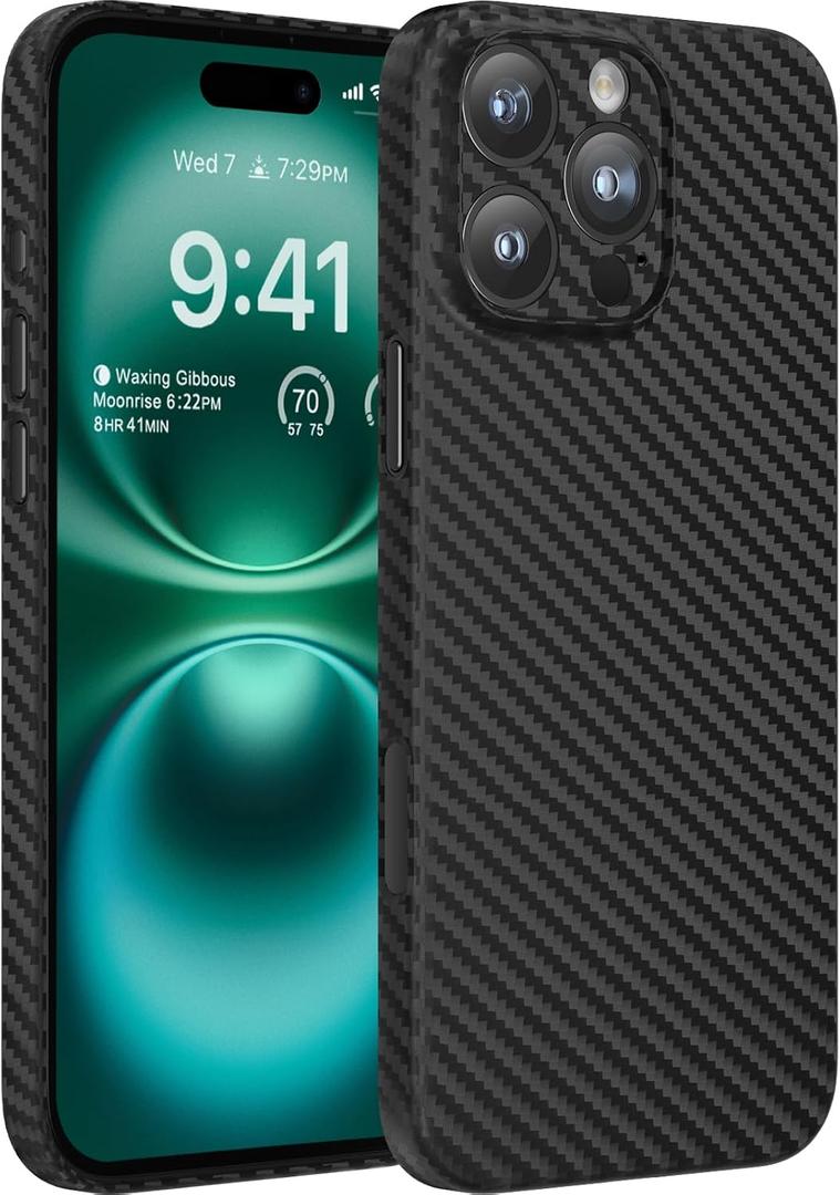 memumi Thin Case for iPhone 16 Pro Max Carbon Fiber Pattern 0.3mm Matte Back Cover for iPhone 16 Pro Max Ultra Thin Case with Mnimalist Design and Scratch Resistant Black
