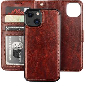 Bocasal Detachable Wallet Case for iPhone 13 RFID Blocking Card Slots Holder Premium PU Leather Magnetic Kickstand Shockproof Wrist Strap Removable Flip Protective Cover 5G 6.1 inch (Brown)