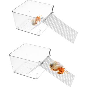 2pcs Transparent Water Tank, Comfortable Tortoise House Acrylic Cage with Climbing Ramp Habitat Salt Water Pool Accessories for Small Medium Aquatic Animals