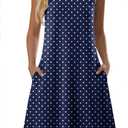 Zeagoo Summer Dresses for Women 2026 Sleeveless Casual Floral Tshirt Sundress with Pockets Loose Tank Beach Dress (Blue, XL)