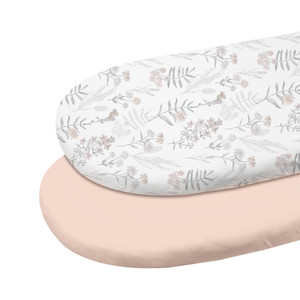 Gllquen Baby Bassinet Sheets 2 Pack, 100% Organic Cotton Bassinet Fitted Sheets for Girls Boys, Soft & Breathable Unisex Baby Mattress Sheet for Standard Bassinets 33"x17"(Lineage of Bloom)