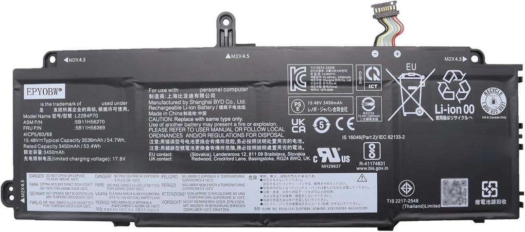 L22B4P70 Laptop Battery 54.7Wh Compatible with Lenovo ThinkPad X13 Gen 4 / ThinkPad X13 Yoga Gen 4 / ThinkPad X13 Gen 5 / ThinkPad X13 2-in-1 Gen 5 Series L22D3P76 L22C4P70 L22C3P74 L22M3P76