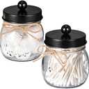 SheeChung 2 Pack Qtip Holders, Black Bathroom Decor, Cotton Swab Holders, Bathroom Jars, Restroom Decor for Cotton Balls, Pads, Floss Picks - Black