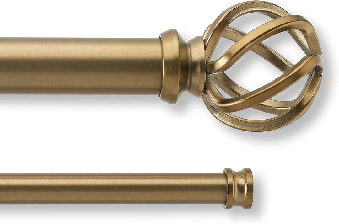 MODE Premium Collection Double Curtain Rod Set with Birdcage Finials - 36 to 72 in, Warm Gold (Fits 36" - 72" wide windows)