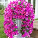 2 x HyeFlora Bougainvillea Artificial Hanging Flowers Plants for Outdoors Decoration, 2pcs Purple Fake Flowers Silk Bougainvillea Vines Realistic UV Resistant Faux Flowers for Outdoor Planters Patio Urn