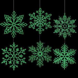 Sratte 24 Pcs 16 Inch Large Snowflake Ornaments,Giant Glitter Decorative Hanging Snowflakes,6 Designs Christmas Decorative Hanging Ornaments,Winter Window Decor with Nylon Thread (Green)