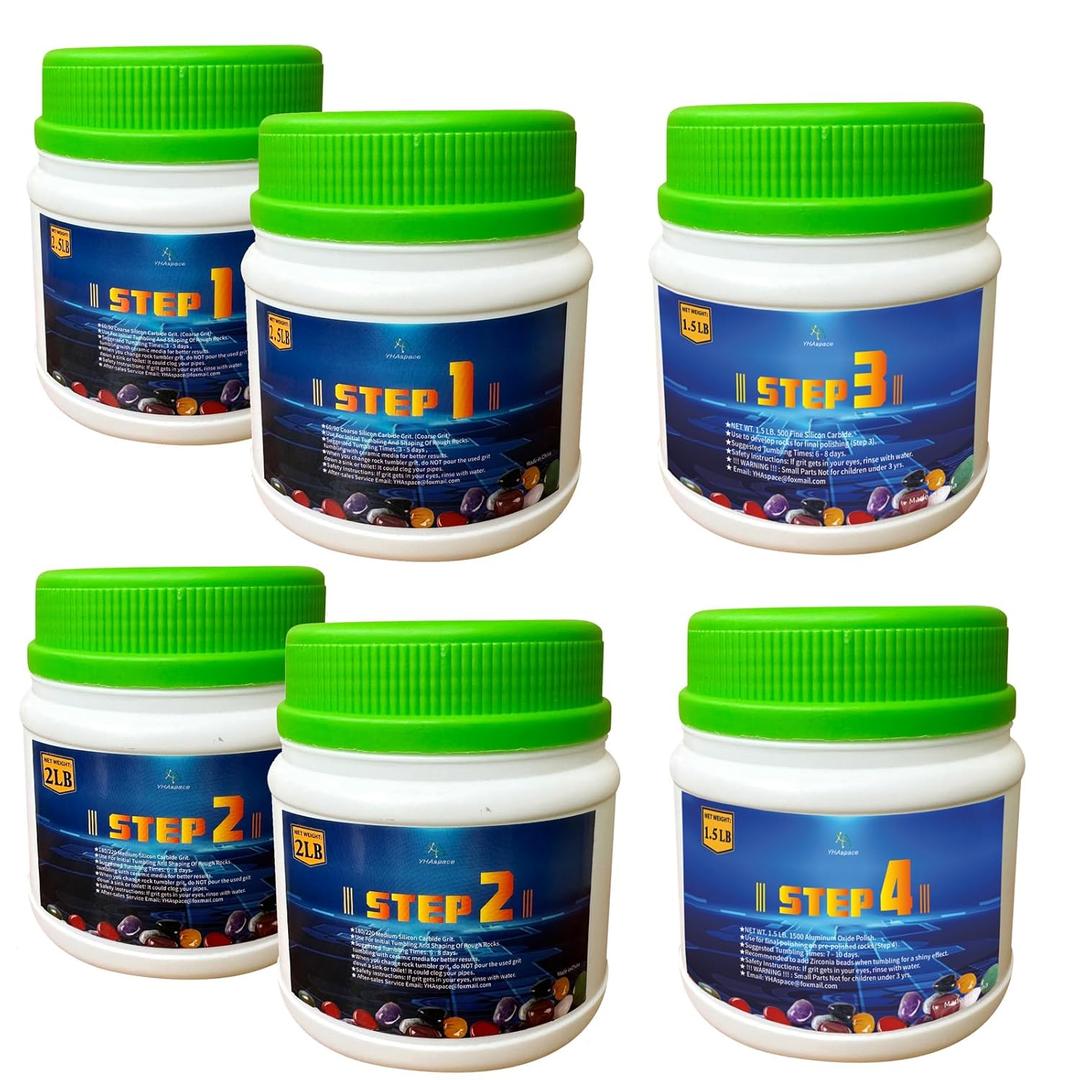 12 LBS Rock Tumbler Grit Set, 4 Step Tumbling Media Coarse/Medium/Pre-Polished/Final Polish, Silicone Carbide Polisher Grit for Any Rock Tumbler, Rock Polisher, Stone Polisher