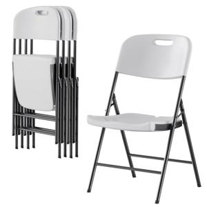 VECELO White Set of 4 Folding Chairs, Metal Commercial Plastic and Steel, Stackable, Space-Saving and Lightweight
