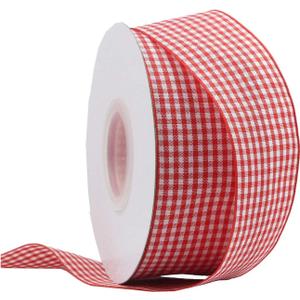 Red Plaid Ribbon Gingham Ribbon Check Ribbon 1.5 Inch 25 Yard Each Roll 100% Polyester Woven Edge for Crafts, Christmas Gift Packing, Wedding Decoration (RED, 1.5INCH)