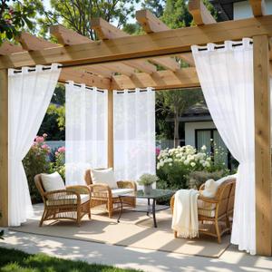 MIULEE White Outdoor Curtain for Patio Waterproof, 4 Panels 54 x 84 Inch - Grommet Outside Sheer Curtains for Gazebo/Pergola/Cabana/Porch/Balcony