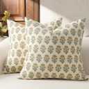 Farmhouse Floral Pillow Covers 18x18 Set of 2, Country Botanical Throw Pillow Cover for Sofa Couch Bed Living Room, Rustic Vintage Flower Cushion Covers Cottage Home Decor,Olive Yellow
