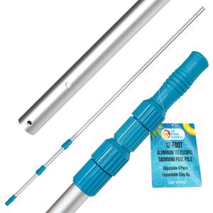 U.S. Pool Supply Telescoping Pole 12-Foot Aluminum Pool Pole Telescopic Cleaning, Adjustable 3 Piece Expandable Step-Up - Secure Locking Cams, Attach Connect Skimmer Net Rake Brush Vacuum Heads Hoses