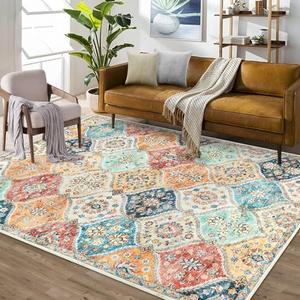 ROYHOME Washable Area Rug Moroccan Trellis Distressed Area Rugs Stain Resistant Non-Slip Floor Carpet Vintage Medallion Accent Rug Farmhouse Floor Cover for Dining Room Bedroom, Cream, 3' x 5'
