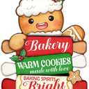 Christmas Gingerbread Man Front Door Sign, Xmas Cookie Baking Spirits Bright Wood Hanger Bakery Home Kitchen Decor, Winter Holiday Rolling Pin Wooden Wreath Indoor Wall Hanging Decoration