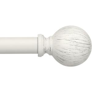 Antique White Curtain Rods for Windows 48 to 84 Inch, 1 Inch Boho Decorative Vintage Drapery Rod with Antique White Finials, Adjustable Heavy Duty Rustic Farmhouse Spliced Metal Curtain Pole