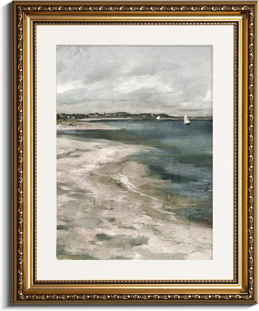 InSimSea Retro Gold Framed Wall Art, Home Room Coastal Storm Clouds Vintage Wall Decor, Canvas Print Artwork, Farmhouse Country Decor, Antique Picture Frame Landscape Paintings, 13x16 Inch