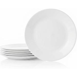 Corelle Vitrelle 6-Piece Salad Appetizer Plate Set Triple Layer Glass and Chip Resistant, 6-3/4-Inch Lightweight Round Plates, Winter Frost White