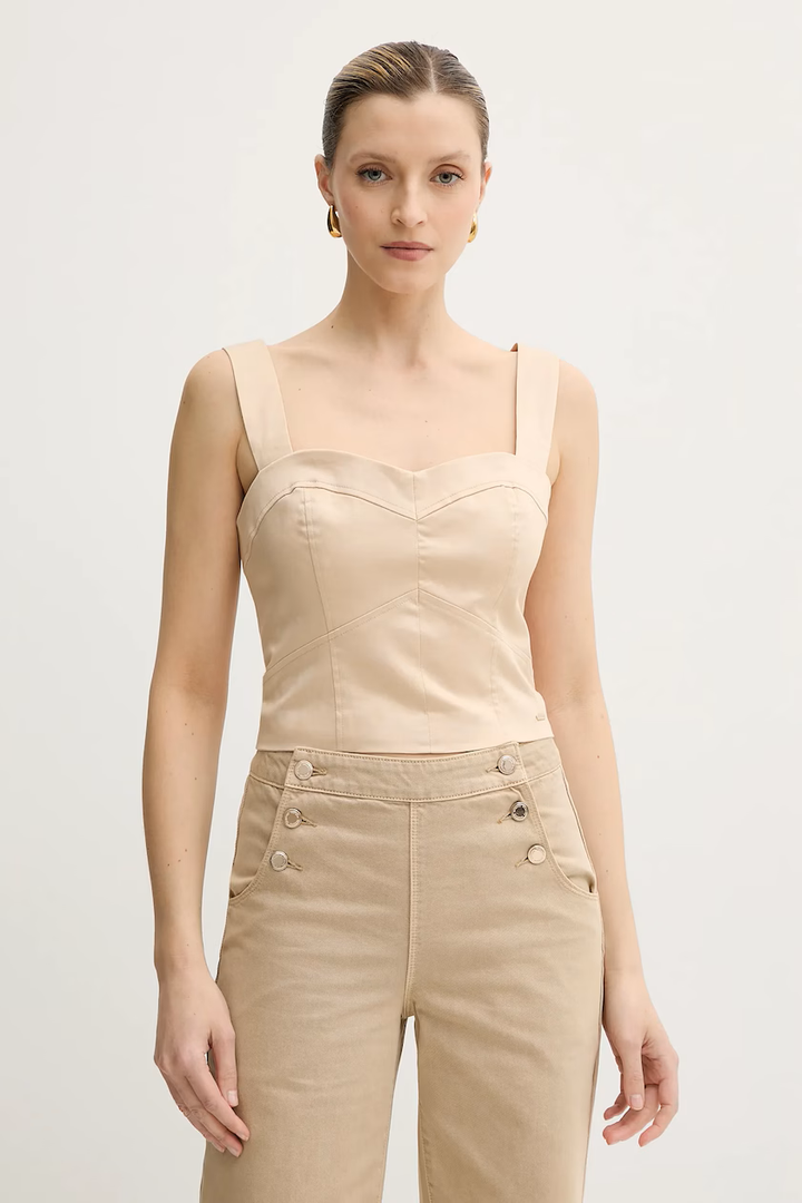 GUESS Women's Eco Sleeveless Aurora Corset, Pearl Oyster Multi XL