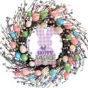 Easter Wreath for Front Door, 18 inch Eggs Wreath with Happy Easter Sign, Spring Wreath for Front Door Wall Window Easter Decor