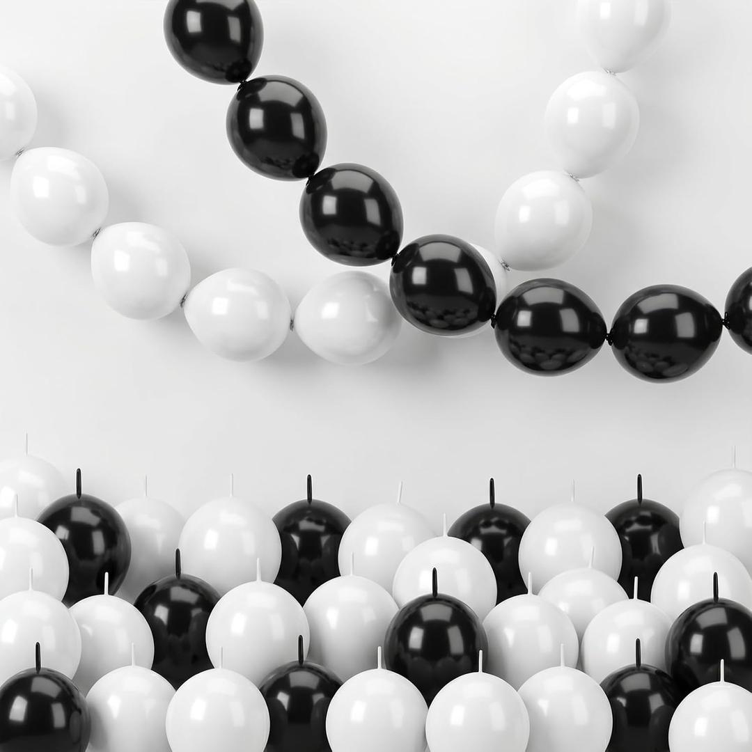 Black and White Quick Link Balloons, 100PCS Latex Linking Balloons for Making Balloon Wall Balloon Arch Balloon Chains and Wedding Birthday Baby Shower Engagement Graduation Party Decorations (6inch)