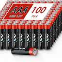 100 Pack AAA High-Performance Alkaline Batteries, 10-Year Shelf Life, Easy to Open Value Pack