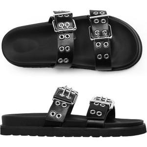 Modatope Womens Flat Sandals for Women Double Buckle Adjustable Slide Sandals Slip On Open Toe Platform Sandals (8)