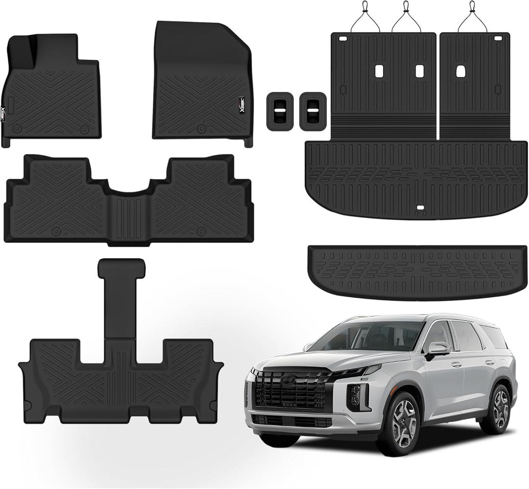 Floor Mats &Trunk Mat for 2020-2024 2025 Hyundai Palisade with Backrest Mat All Weather TPE Rubber Cargo Liner Back Seat Cover 3rd Row for 2024 Hyundai Palisade Accessories
