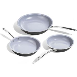 KITEXPERT Non Stick Frying Pans Set, Titanium Ceramic Pan Skillet Set Non Toxic, 8" 9.5" 11" Nonstick Frying Pan, Stainless Steel Handle, Dishwasher & Oven Safe, PFAS & PTFE & PFOA Free, Grey (Gray)