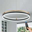 Modern LED Pendant Light 23.6" Black Gold Dimmable Circular LED Chandelier 1 Ring with Remote, Round Hanging Light for Kitchen Island Dining Room Living Room Foyer Entryway, 2-Ring Lighting