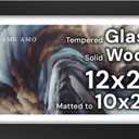 Frame Amo 12x24 Black Solid Wood Poster Frame, White Mat for 10x20 Image, Tempered Glass Front, 1.5 inch Wide, 1 inch Thick, High-End, Heavy-Duty, Gallery Grade & Acid-Free